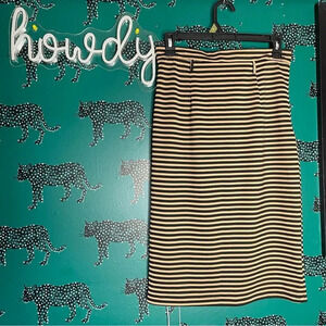 Era Brand Black and Tan Striped Cotton Blend Mid Length Pencil Skirt Size M